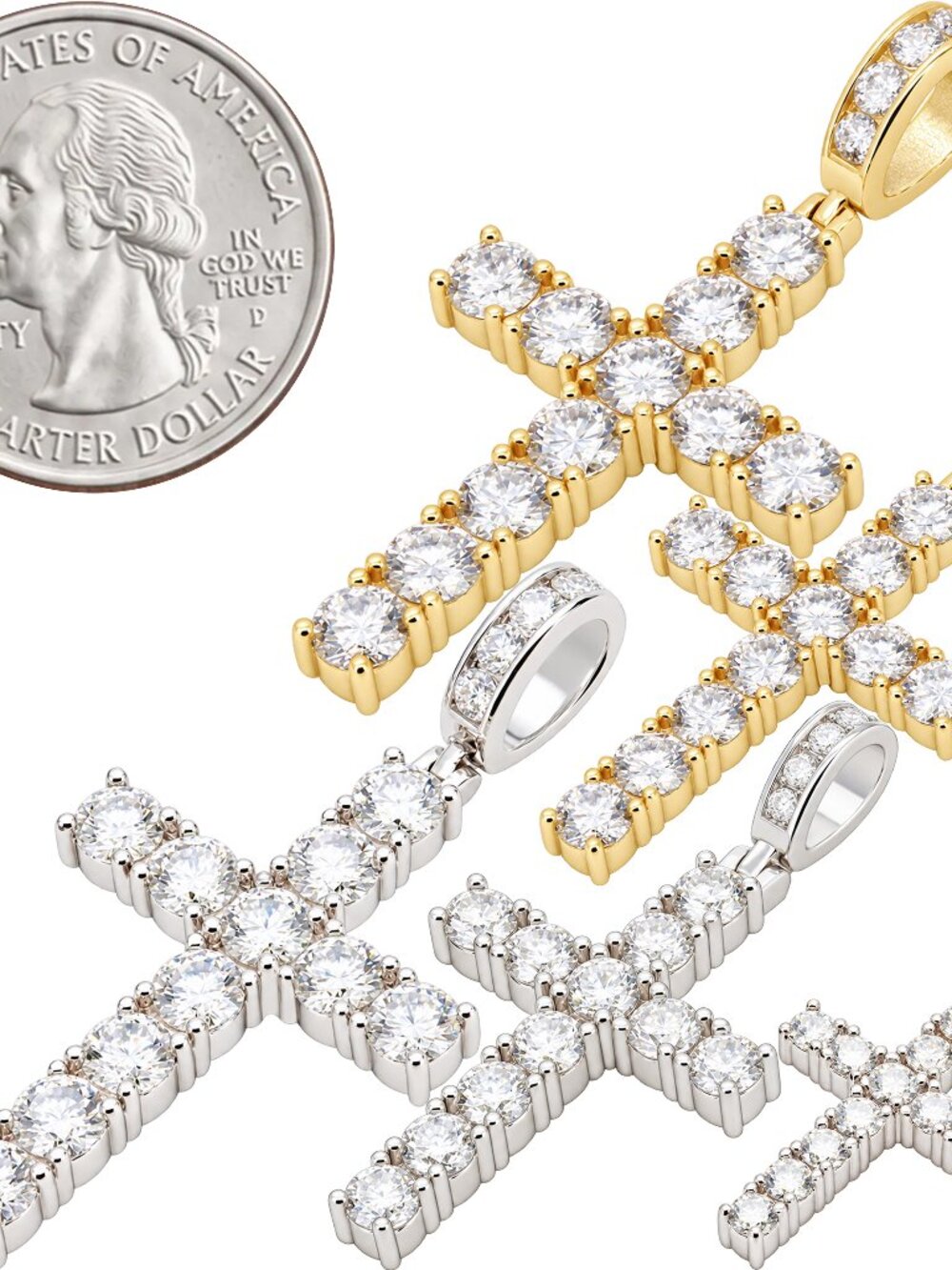 Moissanite 925 Sterling Silver 14k Gold Vermeil 2-4mm Tennis Cross Pendant